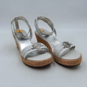 Michael Kors Naomi Girls Wedge Sandals MK White Strappy Ankle Jute Heel SZ 3